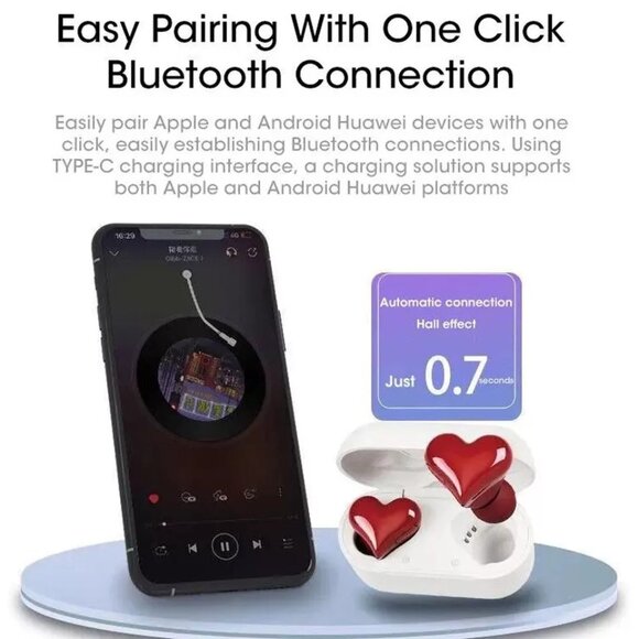 Heart Shaped True Wireless Earbuds Bluetooth 5.3 Headphones Earphones Headset - Picture 3 of 12